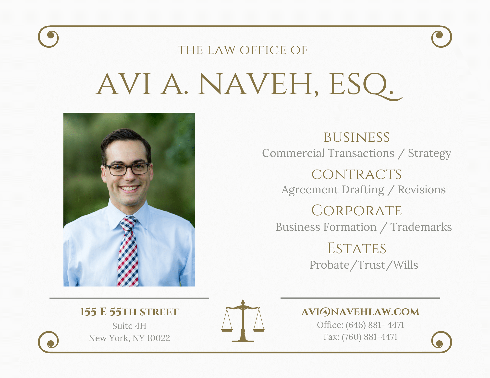 The Law Office of Avi A. Naveh Esq. To reach us please call (646) 881-4471.
